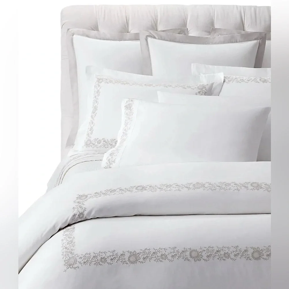 Ralph Lauren Eloise Embroidery Organic Cotton Duvet in Platinum Full/Queen $650